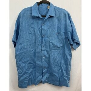 Tori Richard 100% Linen Blue Short Sleeve Button Up Shirt Mens Size M Casual